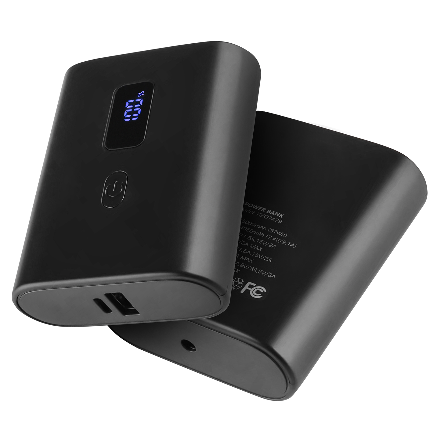 Black power bank on a white background