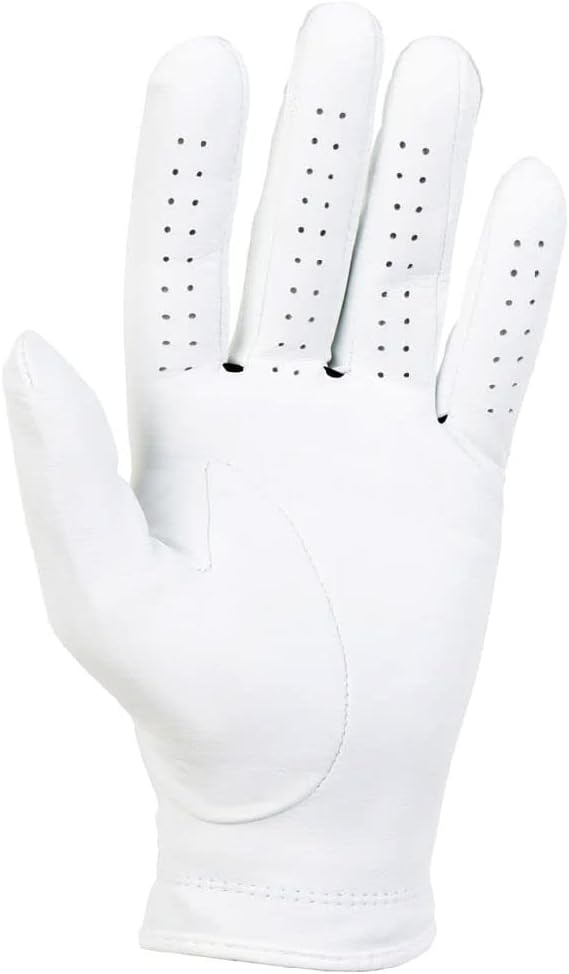 Men's white leather glove with ventilation holes, minimalist design, grooming accessory
