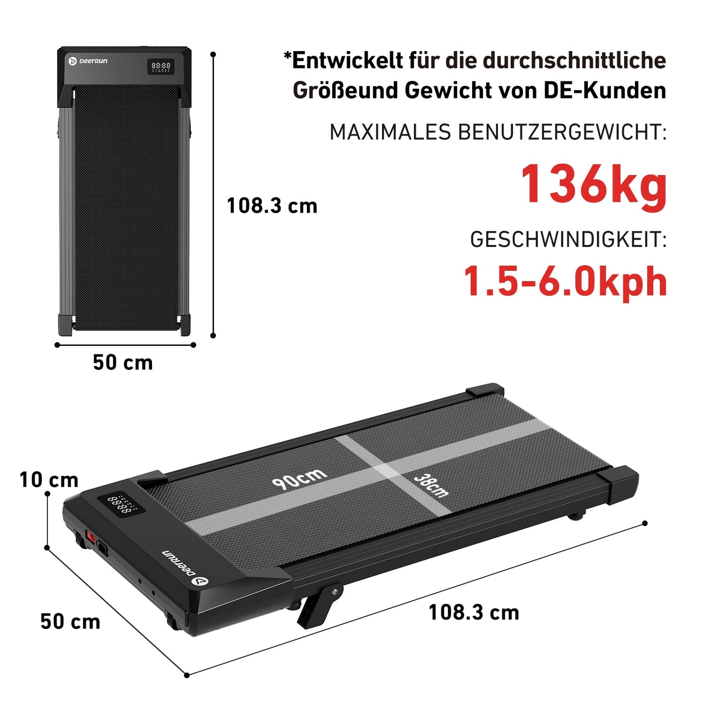 DeerRun Q2 Urban Under-Desk Treadmill with Remote Control - Mann