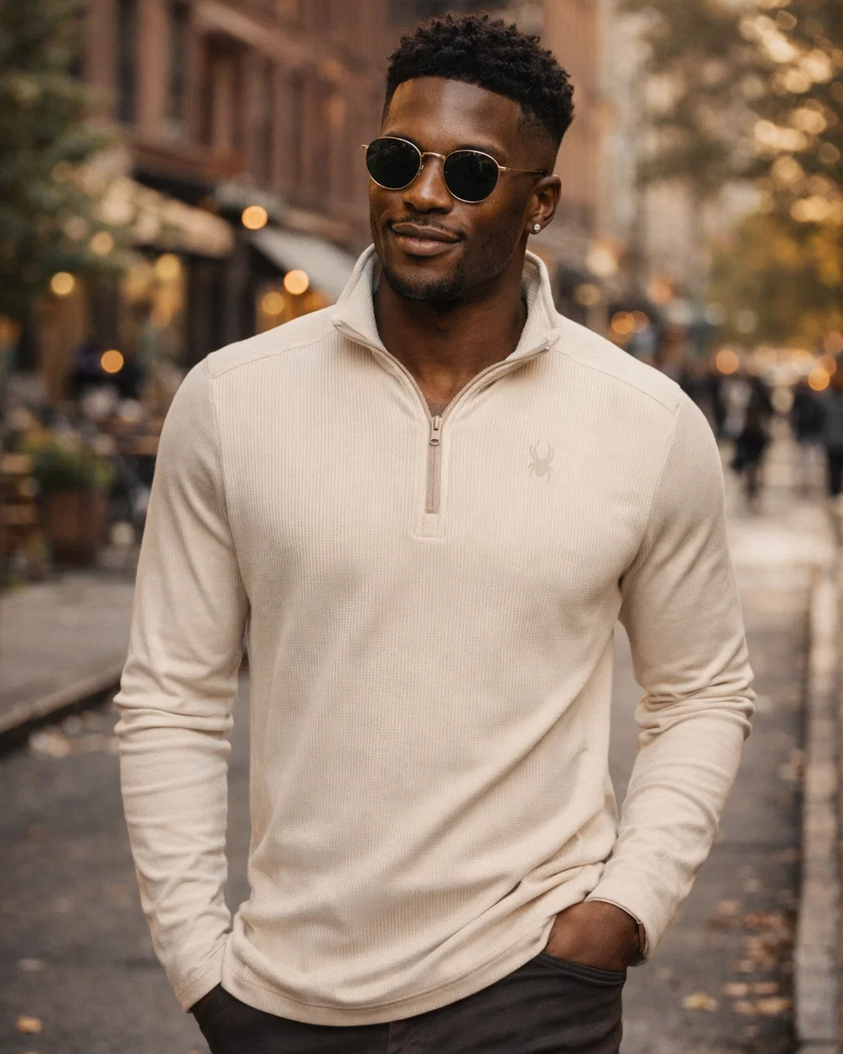 Size XL Spyder Corduroy Double Knit Quarter Zip - Bone