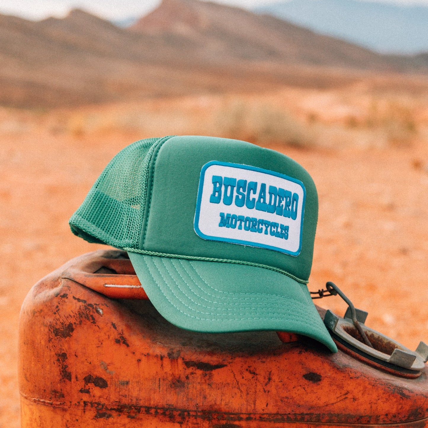 Buscadero Motorcycles 'Blue Barrel’ Foam Trucker Hat - Green