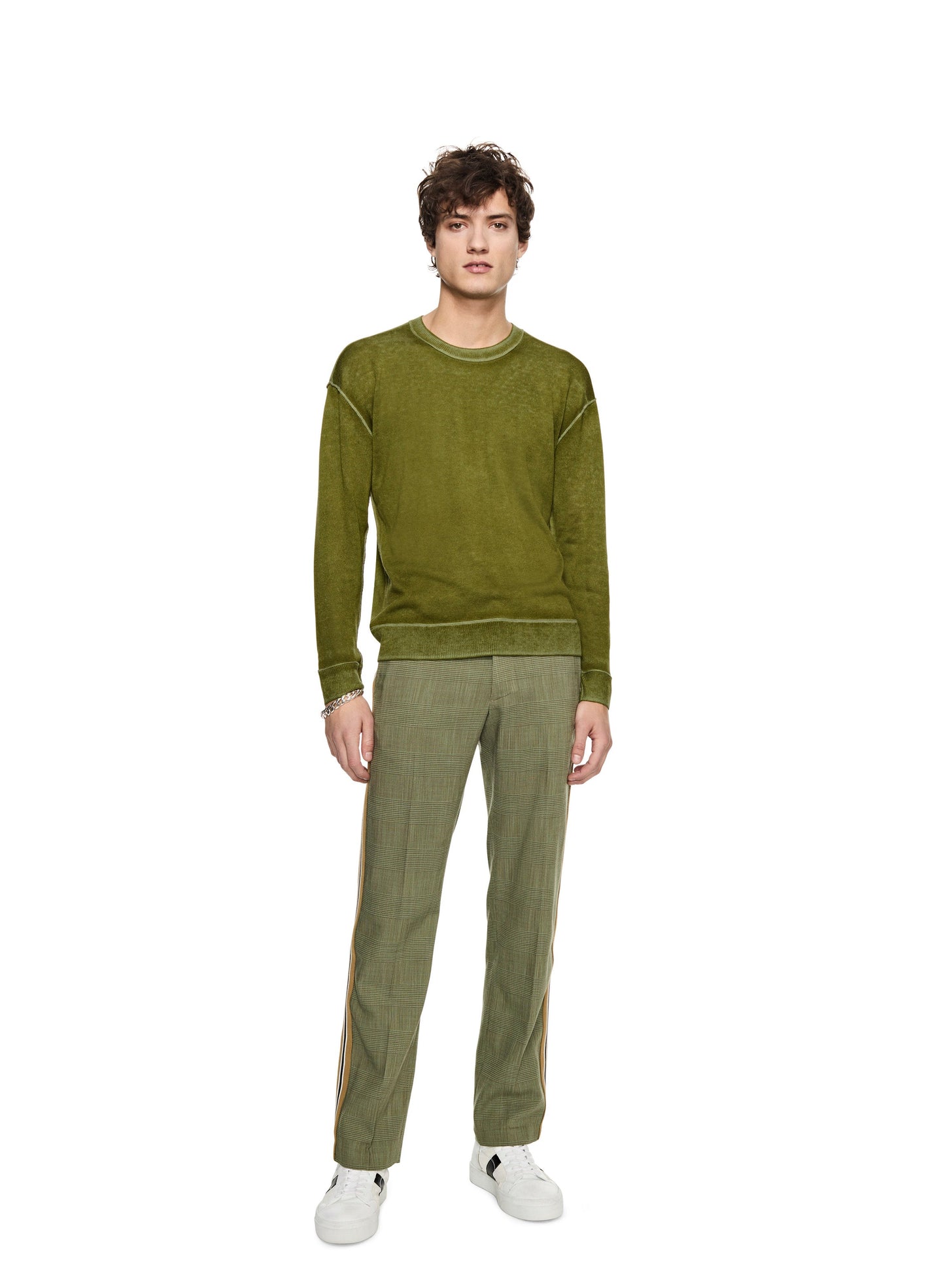 OTD Silk and Cashmere Reverse Print Crewneck Sweater (Chartreuse) - Mann