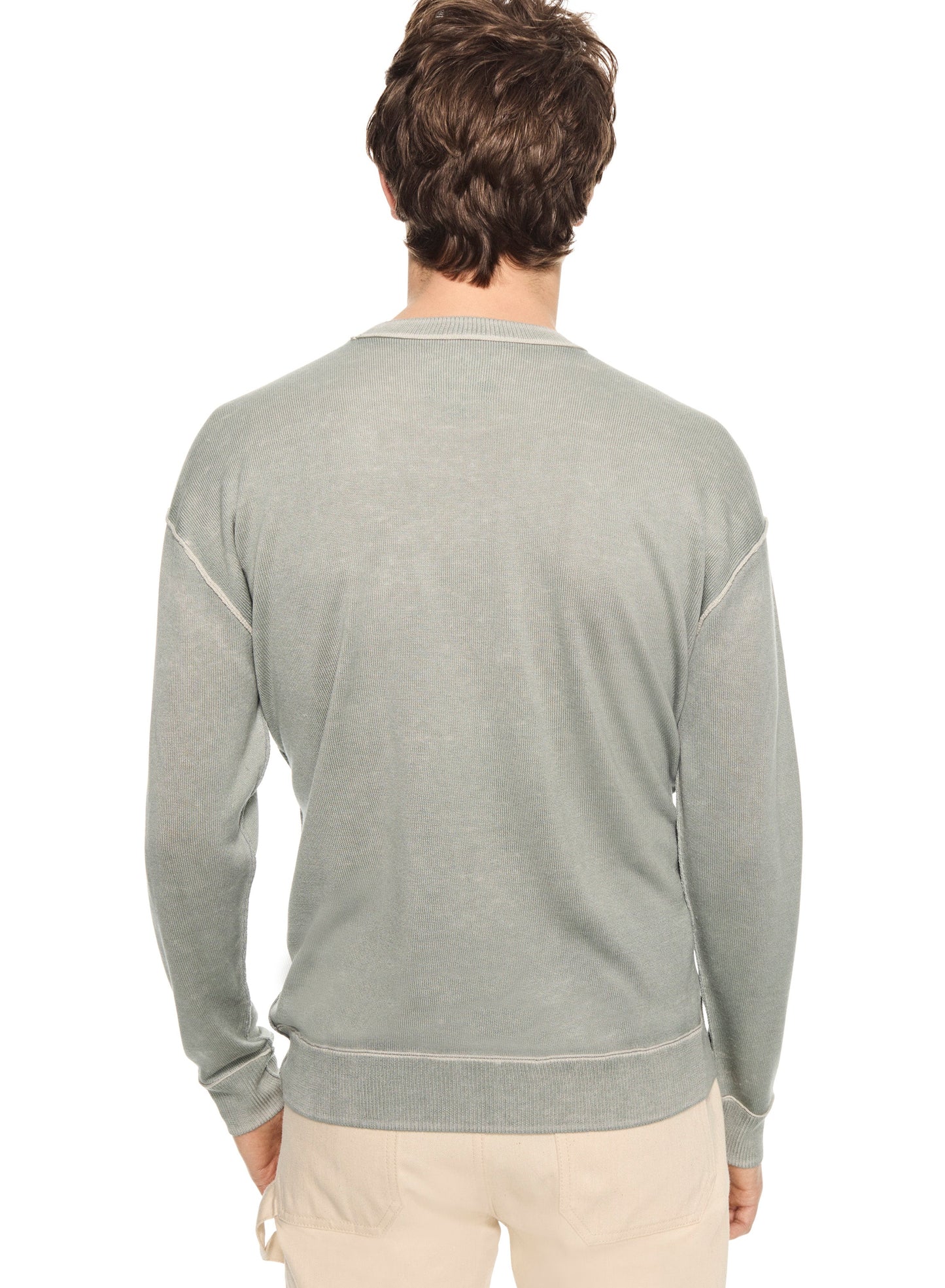 OTD Silk and Cashmere Reverse Print Crewneck Sweater (Misty Blue) - Mann