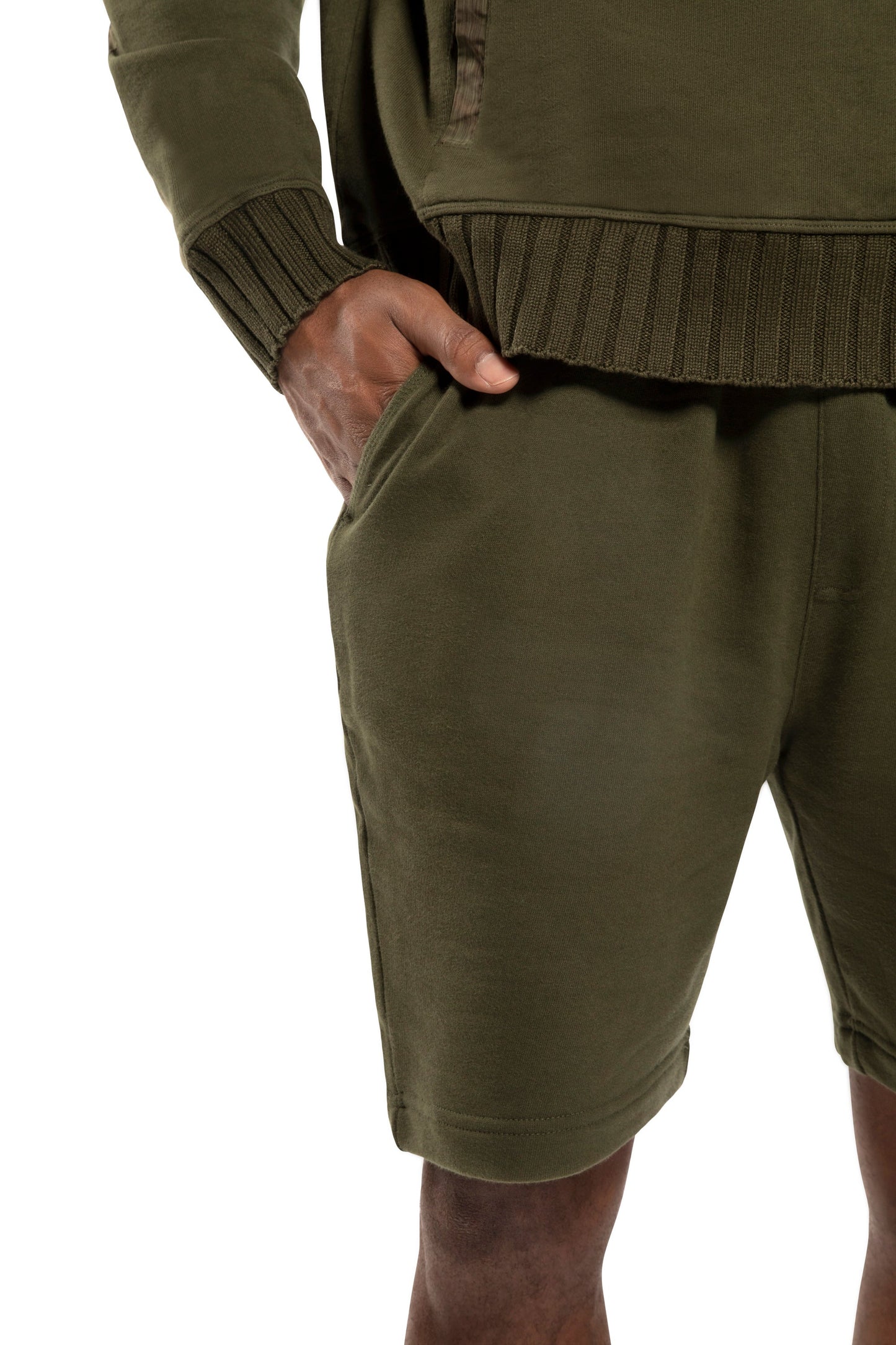 OTD Knit Sweat Short With Pocket Stripe Detail (Dark Olive) - Mann