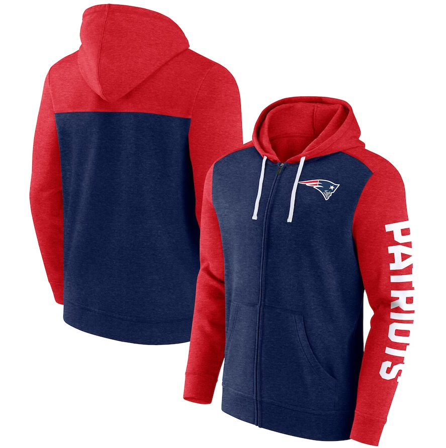 Size XL New England Patriots Heather Navy Blue Down and Distance Full-Zip Hoodie