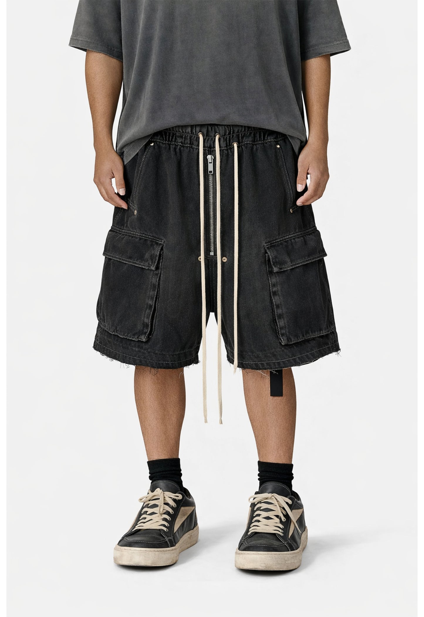 UNDEVELOPED Noir Drawstring Denim Cargo