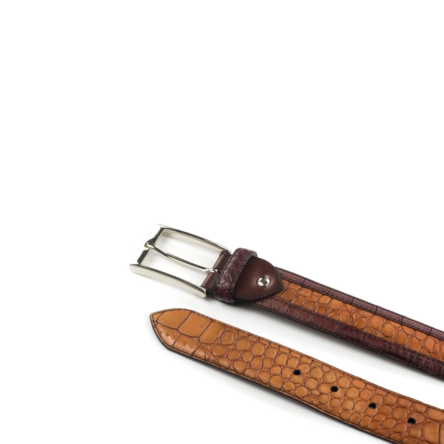 Brown and tan reptile-patterned Deon Croc Venice Belt II showcasing painted croco design