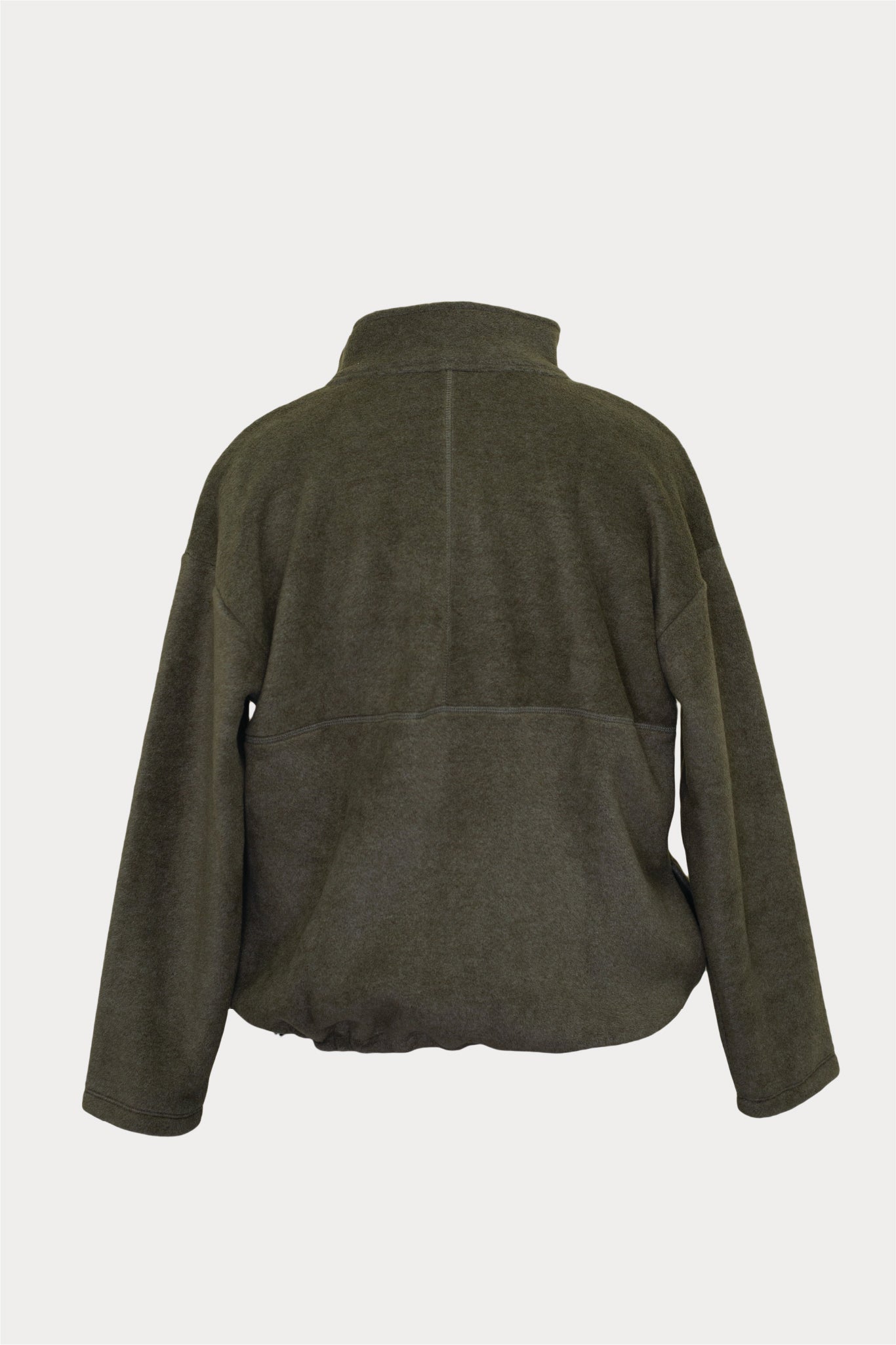 Men's olive green polar fleece pullover, back view, long sleeves, fashion from Mann