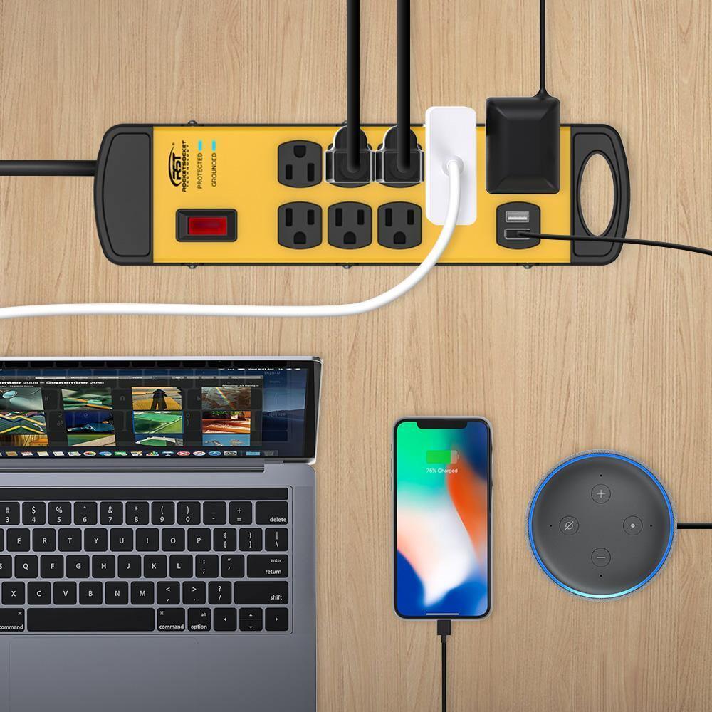 CRST 8 Outlets Dural USB Mountable Metal Power Strip Surge Protector W/ Cord Wrapping Design, 9FT Power Cord - Mann