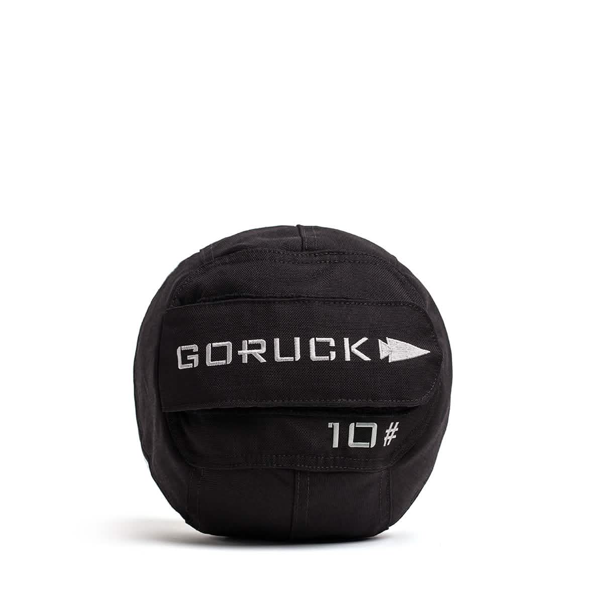 Black GORUCK 10LB sand medicine ball for men's fitness on white background