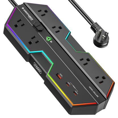 CRST Gaming Power Strip, 6 AC Outlets, 4000J Surge Protector, PD 20W Fast Charging (2 USB-C, 1 USB-A), Wide-Spaced Outlet with RGB Lights for PC, e-Sports & Home Office - Mann