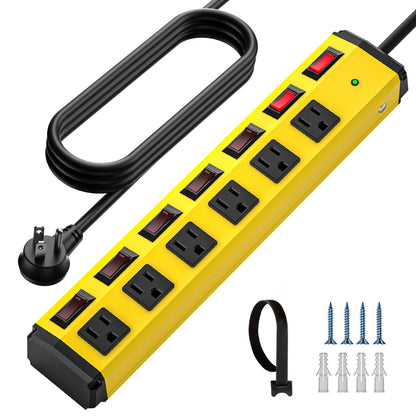 CRST 6 Outlets Individual Switches Mountable Metal Power Strip Surge Protector, 6FT Flat Plug Power Cord - Mann