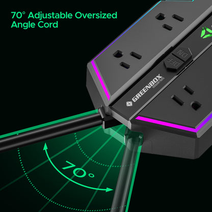 CRST Gaming Power Strip, 6 AC Outlets, 4000J Surge Protector, PD 20W Fast Charging (2 USB-C, 1 USB-A), Wide-Spaced Outlet with RGB Lights for PC, e-Sports & Home Office - Mann