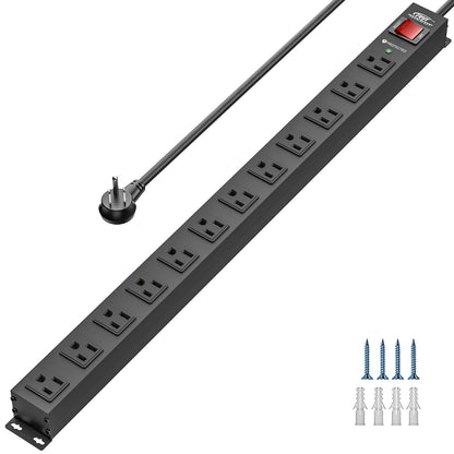 CRST 12 Outlets Wide Spaced Mountable Metal Long Power Strip Surge Protector, Flat Plug Power Cord, 36 Months Warranty - Mann