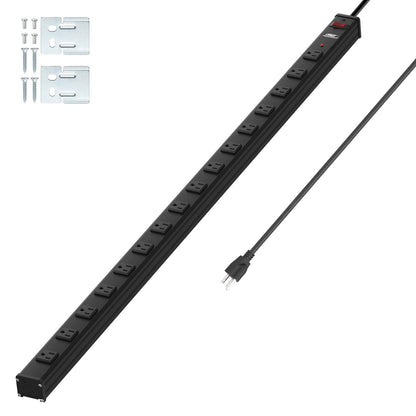 CRST 2.6" Wide Space 16 Outlets Mountable Metal Long Power Strip Surge Protector, Optional 15FT/6FT Power Cord, Mounting Brackets Included - Mann