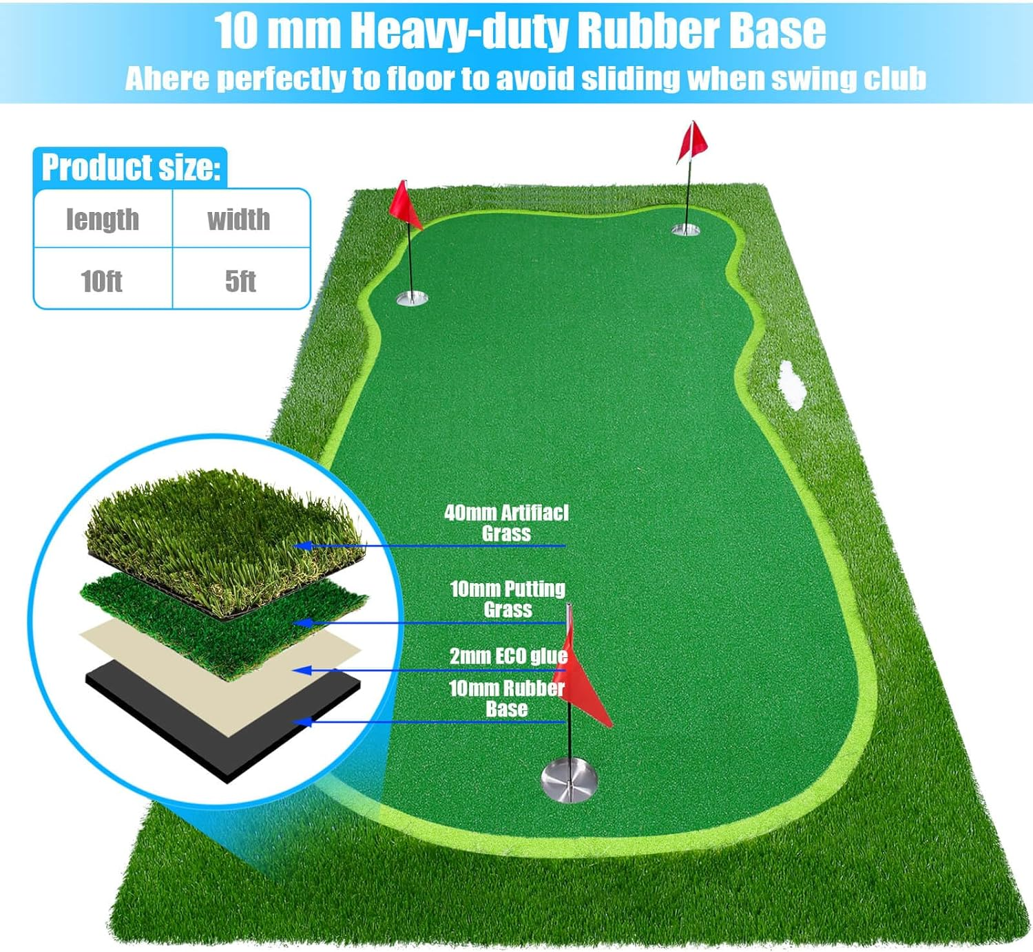 Yunic Golf Putting Green (16ft, Style A) - Mann