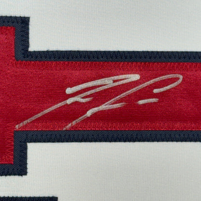 Framed Autographed/Signed Ronald Acuna Jr. 35x39 Atlanta White Baseball Jersey JSA COA