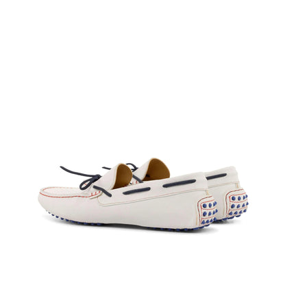 White leather 1989 Driver II driving moccasins with rubber soles for stylish comfort