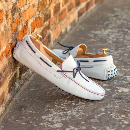 White leather 1989 Driver II driving shoes with rubber soles and suede accents