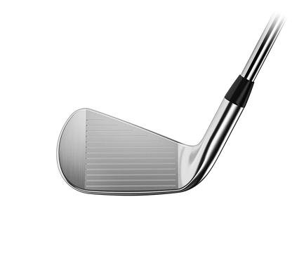 Close-up of Titleist T200 golf iron club face, silver finish, men's golf equipment