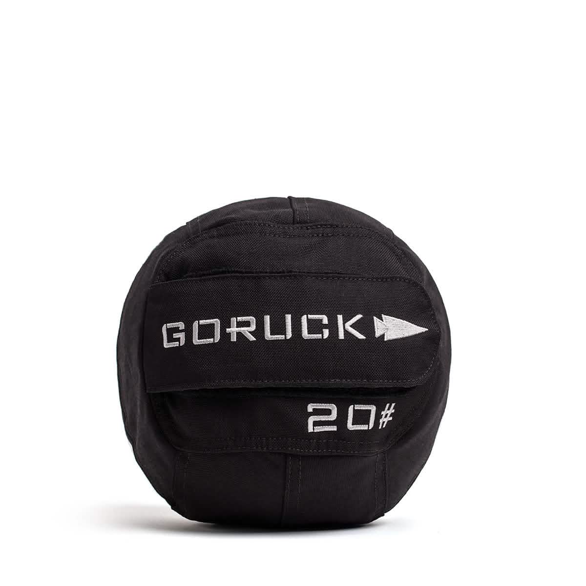 Black GORUCK 20-pound sand medicine ball for men's fitness and strength training