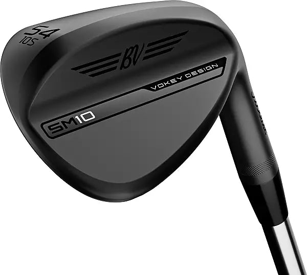 Titleist Vokey Design SM10 golf wedge in jet black finish, angled view, men's golf gear