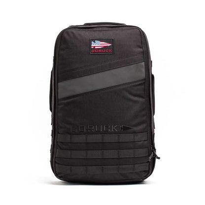 Black GORUCK 25L ruck backpack with American flag patch, durable design, men's gear