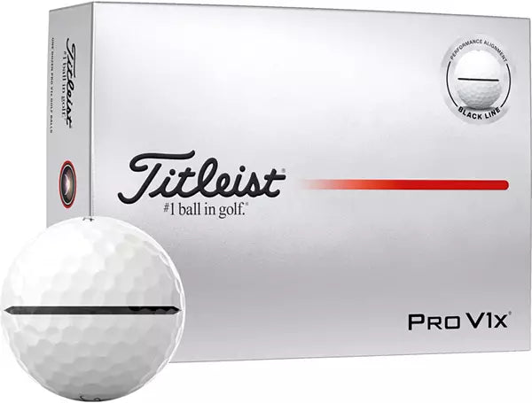 Titleist Pro V1x golf balls box with white golf ball, premium men's golf accessories