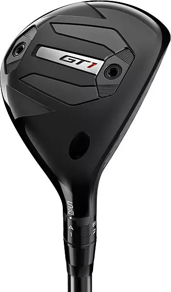 Men's GT1 black golf club hybrid with adjustable loft, modern sport equipment