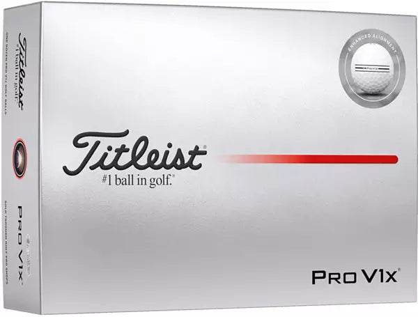 Titleist Pro V1x golf balls box with bold logo and sleek white packaging, ideal for men's lifestyle.