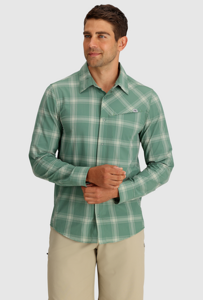 Outdoor Research Astroman Button Long Sleeve UPF 30 Sun Shirt 'Balsam Plaid'