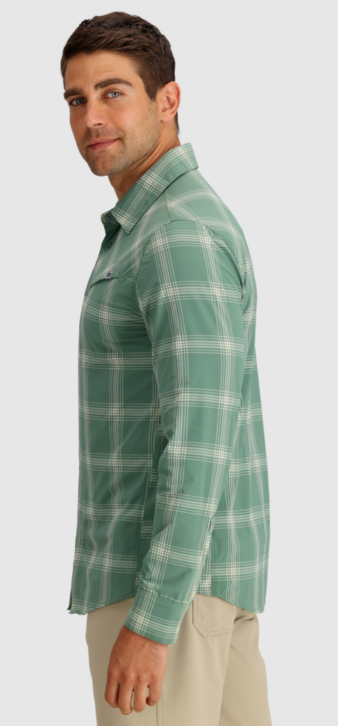 Outdoor Research Astroman Button Long Sleeve UPF 30 Sun Shirt 'Balsam Plaid'