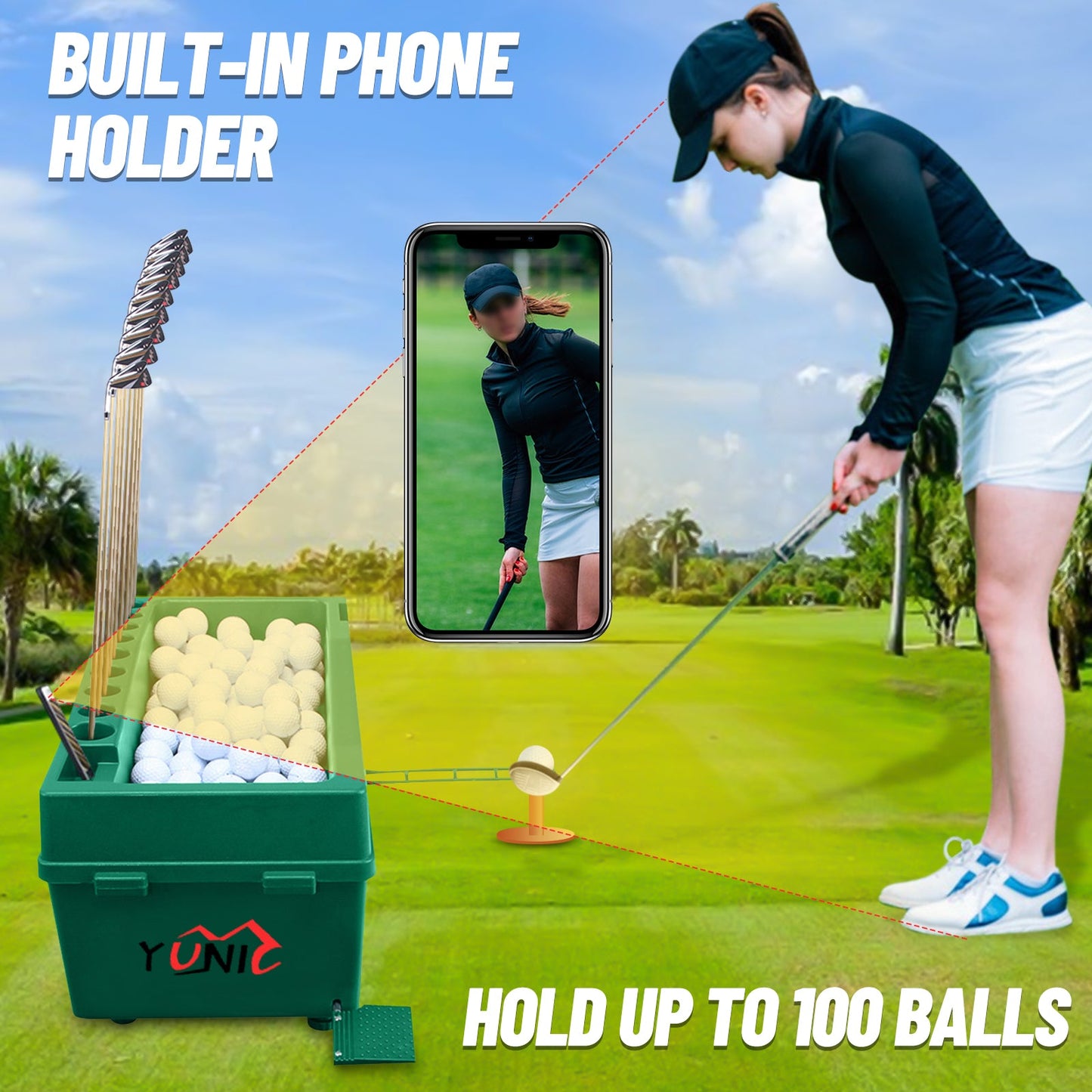 Yunic Golf Ball Dispenser Machine Powerless Automatic Tee Up - Mann