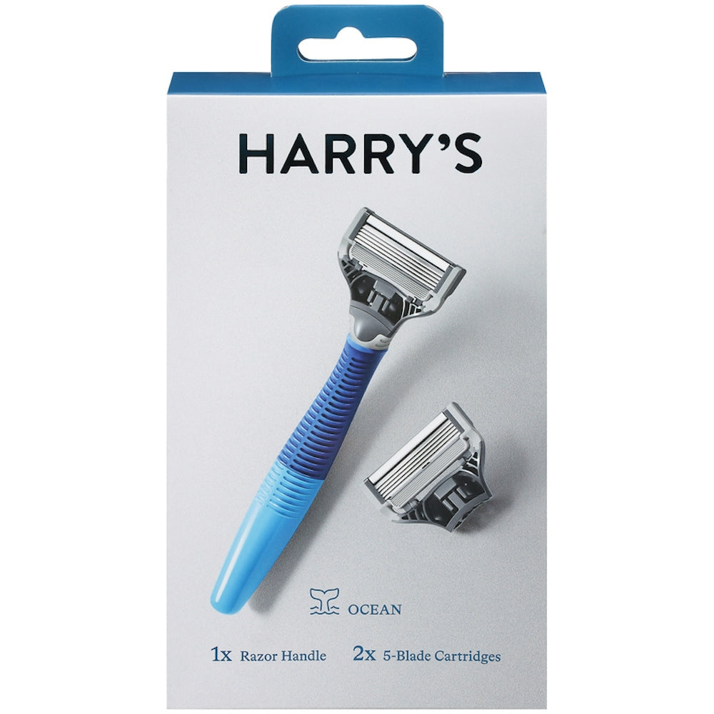 Harry's Ocean Blue Razor, Handle + 2 Cartridges