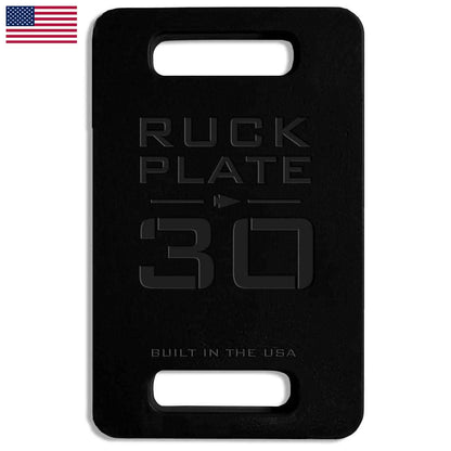 Black 30lb ruck plate with handles, USA flag, fitness gear for men on MANN marketplace