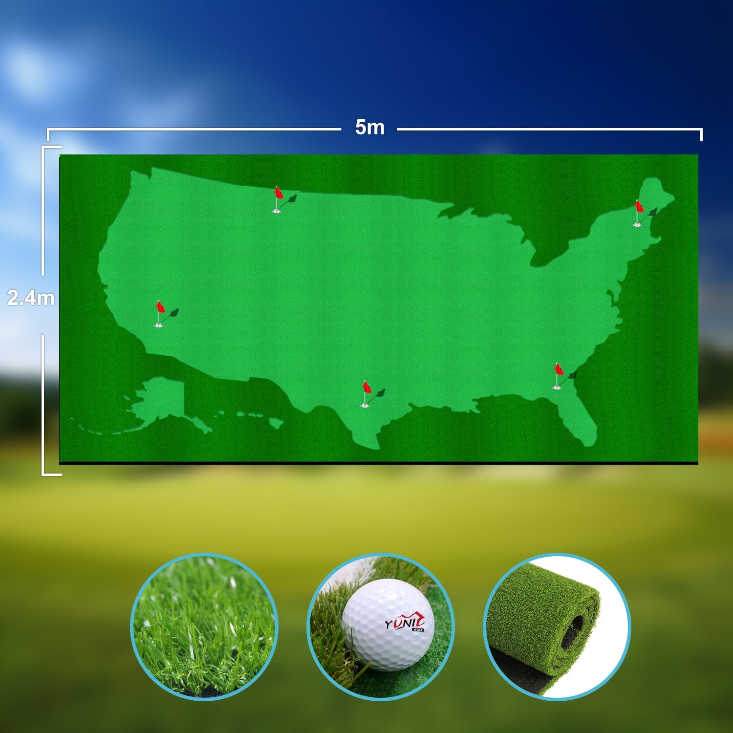 Yunic Golf Putting Green (16ft, Style US Map) - Mann