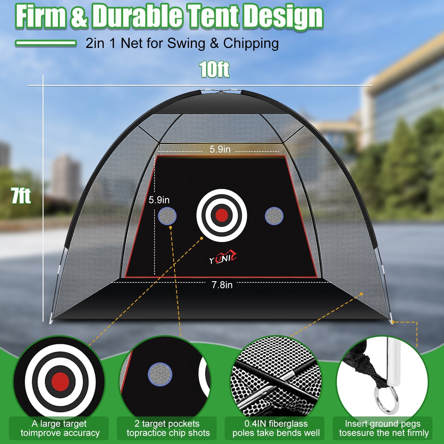 Yunic Golf Practice Net - Tent Style (10ft x 7ft) - Mann