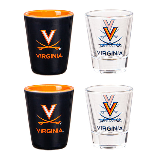 Virginia Cavaliers - Glass and Ceramic Shot Glass Set - Mann