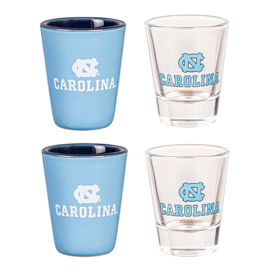 North Carolina Tar Heels - NCAA Glass and Ceramic Shot Glass Set - Mann