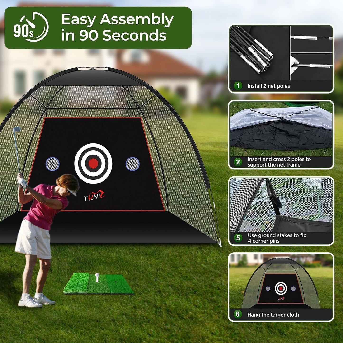 Yunic Golf Practice Net - Tent Style (10ft x 7ft) - Mann
