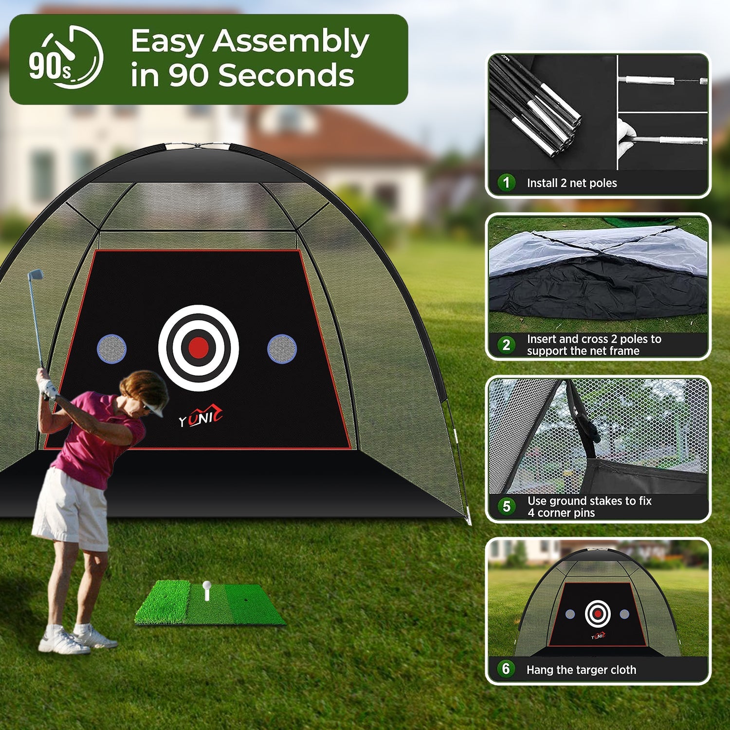 Yunic Golf Practice Net - Tent Style (10ft x 7ft) - Mann