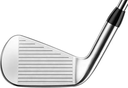 Close-up of a silver golf club iron head, featured for men's lifestyle and sports gear