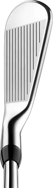 Close-up of a modern steel golf club iron, sleek design, featured on MANN men's marketplace.
