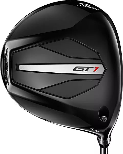 Black Titleist GT1 golf driver club head with silver and white detailing, men's sports gear