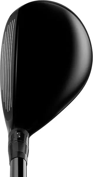Black golf club hybrid iron with sleek design on white background, men’s sports gear