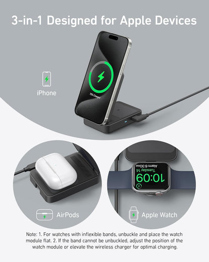 Anker MagGo Wireless Charging Station (Foldable 3-in-1) - Mann