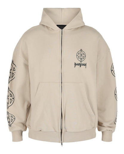 Size S Balenciaga Metal BB Stencil Zip-Up Hoodie