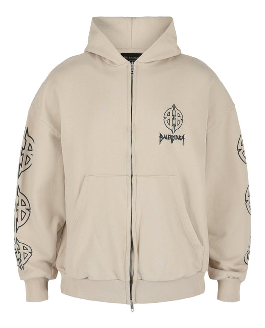 Size S Balenciaga Metal BB Stencil Zip-Up Hoodie