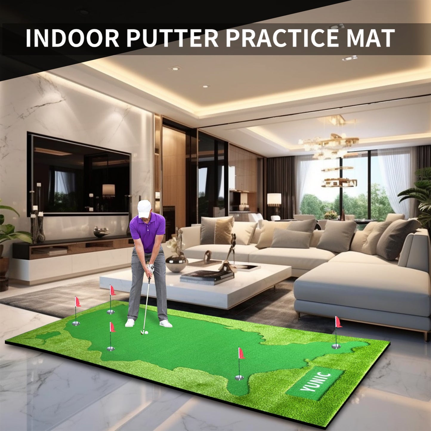 Yunic Golf Putting Green (16ft, Style US Map) - Mann