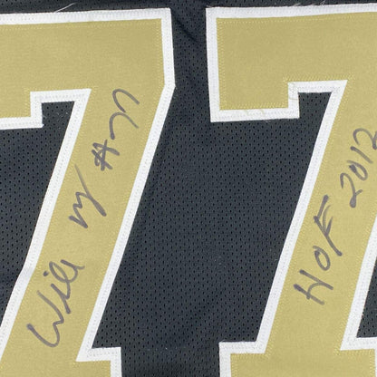 Autographed/Signed Willie Roaf HOF 2012 New Orleans Black Football Jersey JSA COA